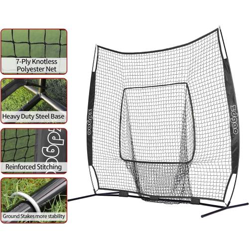 7x7FT Baseball Net for Any Skill Level Players to Batting&Hitting&Pitching | Complete Set-Net&Carry Bag&Ground Stake(Stable&Portable);Tear-resistant Fabric&Metal Frame;Easy Setup