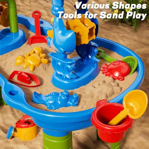 ‼️MAY HAVE MISSING PIECES/ STAINS OR EVEN SCRATCHES‼️Sand and Water Table for Toddlers, 3-Tier Water Tables with Beach Fun Sand Toy for Kids Ages 4-8, Summer Outdoor Toys Water Playset for Toddler Boys Girls Ages 2 3 4 5 6 7 8