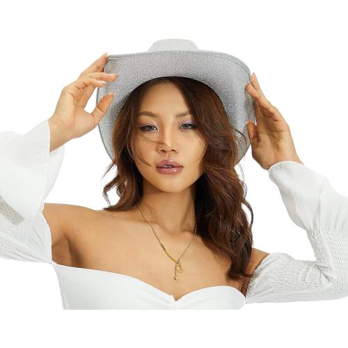 MBMSHEGH Cowgirl Hat Cowboy Hats for Women Fluffy Feather Brim Cowboy Hat for Bachelorette,Cosplay Fancy Dress Dress-up Party