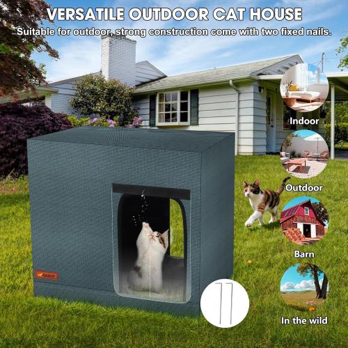GASUR Large Heated Cat House for Outside Winter, 100% Waterproof Outdoor Cat House w/Cat Heating Pad, Insulated Cats Houses Outdoor w/Highly Elevated Base, Warm Cat Shelter for Outside Stray Barn