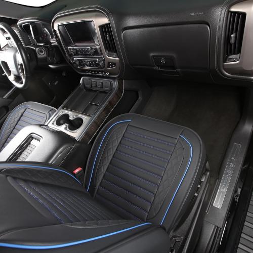 JOJOBAY Chevy Silverado Seat Covers,GMC Sierra Seat Covers,Custom Fit 2007-2025 1500 2500HD 3500HD Crew Double Extended Regular Cab,LT LZT RST Trail Boss(Front Pair,Black Blue)
