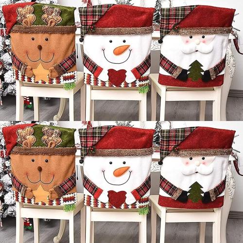 NBVKO Santa Claus Snowman Christmas Dining Room Chair Back Cover Set of 6, Removable Washable Chair Protector for Home, Restaurant,Christmas Dinner Chairs Cover Decoration