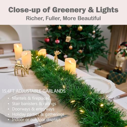 WEMADE 15.4ft Pre-Lit Christmas Garland with Lights – 50 LED Lighted Garlands for Christmas Decorations Indoor Outdoor, Battery Operated 8 Modes Memory Timer for Mantel Stair Banister Doorframe Décor