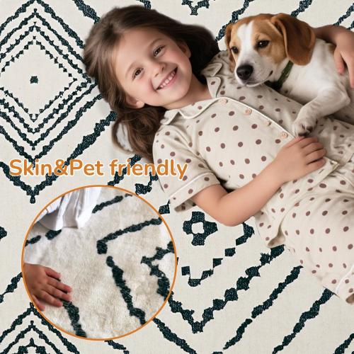 Area Rug 5x7 Rug Machine Washable Non-Slip Low Pile Print Pattern Western Rug for Living Room Bedroom Entryway Tribal Series -Navywhite/Black