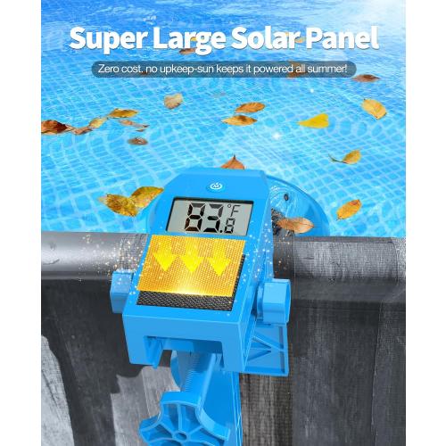 DeeprClean Above Ground Pool Skimmer with Backlit Solar Digital Thermometer | Wall Mount Surface Skimmer with Adjustable Height Bracket, Auto Skimming for Pool Surface Floating Leaves & Debris -Blue