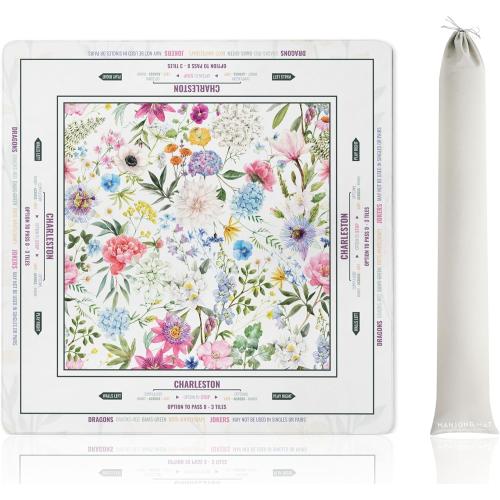 Mahjong Mat (33x33) - Non-Slip Noise Reduction Gaming Mat for American Mahjong - Flower-Carnation-12