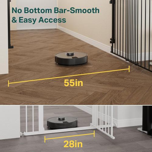 Cumbor 35.1–55 No Bottom Bar Baby Gate for Stairs, 2-in-1 Auto Close Dog Gate Indoor, Hardware Mounted Wide Pet Gate for Doorways with Large Walk Thru Door, Child-Proof Safety Gate for Kids (Black)