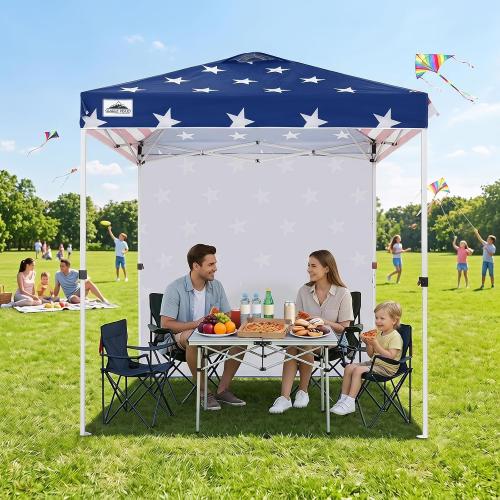 EAGLE PEAK 6.6x6.6 Pop Up Canopy Tent with 1 Sidewall, American Flag | Easy Up Outdoor Canopy, PeakPush™ Center Lock Heavy Duty Instant Event Tent for Parties, Vendors & Sports, Wheeled Carry Bag