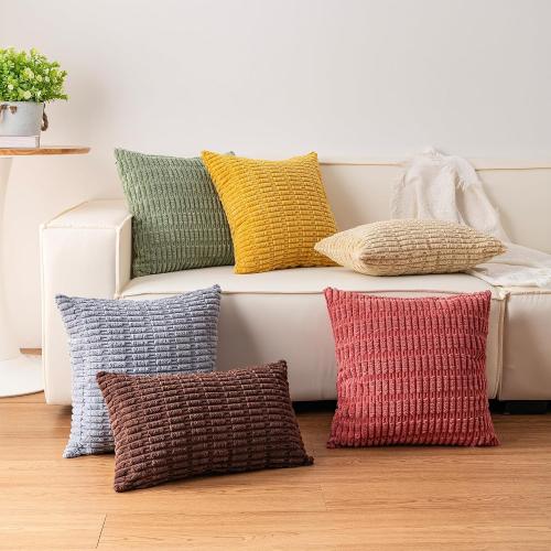 Pack of 2 Corduroy Decorative Throw Pillow Covers 18x18 InchSoft Boho Striped Pillow Covers Modern Farmhouse Home Decor for Sofa Living Room Couch Bed（Red）