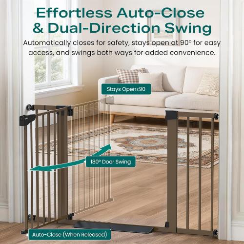 Cumbor 30-46 Baby Gate for Stairs, Mom's Choice Awards Winner-Auto Close Dog Gate for the House, Easy Install Pressure Mounted Pet Gates for Doorways, Easy Walk Thru Wide Safety Gate for Dog, Brown