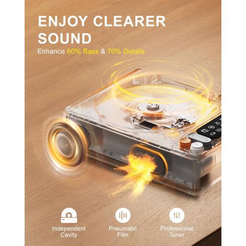 Leapwell CD Player Portable Bluetooth Desktop CD Players for Home with Speakers Rechargeable Small Retro CD Player with LCD Screen Optical USB White