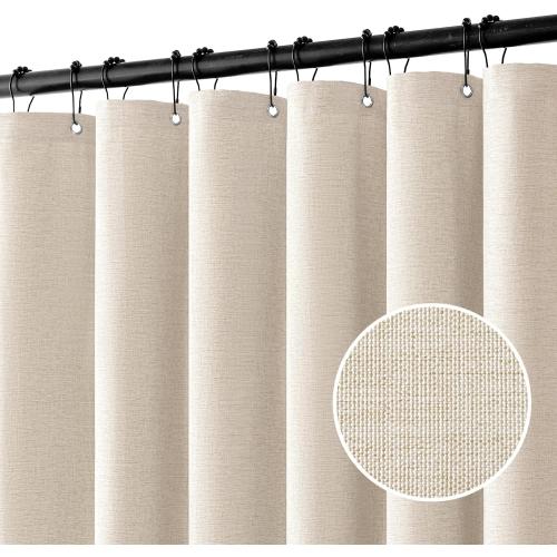 MIULEE Stall Linen Shower Curtain with 6 Metal Hooks Small Heavy Duty Washable Beige Fabric Shower Curtain Set Waterproof Narrow Neutral Thick Cloth Shower Curtains for Bathroom Hotel, W36*L72, Cream