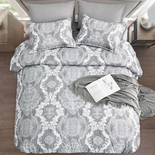 Grey Comforter  Damask Texture Gray Bed in a Bag Microfiber Boho Comforter