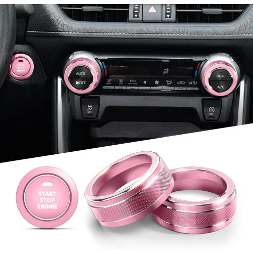 Polodunn for Toyota RAV4 Accessories 2025 2024 2023 2022 2021 2020 2019 -Air Conditioning Knob Covers, Push Start Button Cover Trim Rings 4pcs (Pink)