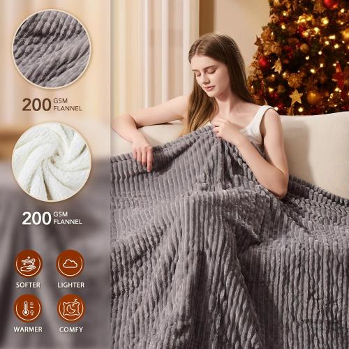 Homemate Electric Heated Blanket King Size - 100x90 Heating Blanket King Size Dual Control 1/2/4/6/8 Hours Auto-Off 10 Heat Level Over-Heat Protection Soft Flannel Sherpa ETL Certification