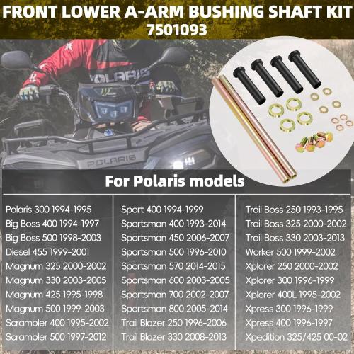 Upgraded Front Lower A-ARM Bushing Shaft Kit 7501093 for Polaris Sportsman 400 500 570 600 700 800,Trail Blazer 250 330 400, etc. Front Lower A Arm Bushings Kit w/Shaft