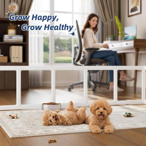 Clear Acrylic Dog Playpen Indoor, Puppy Cat Small Pet Play Pen, Pet Cat Playpen for Rabbits, Dog Fence Crate Kennel Whelping Cage (24, White, 10 Panels)