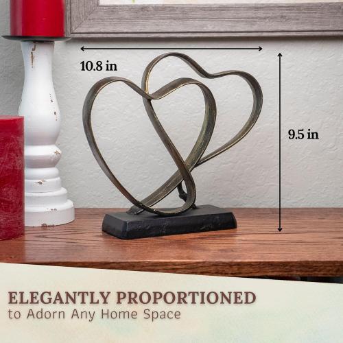 Wedding Anniversary Couples Gift - Two Hearts and Cross Iron Sculpture, Heart Decoration Gift for Her and Him, 1st to 50th or 60th Anniversary, Includes Present Box and Poem Card