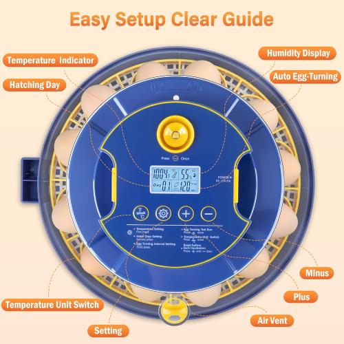 Incubators-for-Hatching-Eggs, TACOSO 18-Egg-Incubator for Hatching Chickens with Temperature & Humidity Control & Display, Egg Turning, Egg Candler, Air Vent for Hatching Chicken, Duck,Goose and Quail