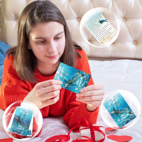 135 Pcs Sea Turtle Story Gifts Mini Keepsake Appreciation Notecards Set Turtle Story Wallet Sized Cards Employee Gifts Drawstring Bags and Starfish Charms for Teacher Women Men