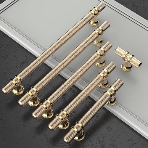Amerdeco 10 Pack Knurled Gold Cabinet Pulls 5 Inch Hole Center Brushed Brass Kitchen Cabinet Handles for Drawer Dresser, Cupboard and Wardrobe ZH0025