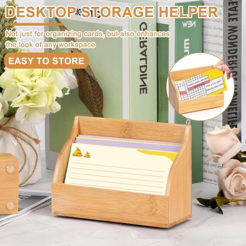 4x6 Wood Index Card Holder Wooden Index Card Box Cards Display Stand Notecard Box Business Cards Organizer Post Cards Case for Business Desk Office Home School Capacity 300 Sheets