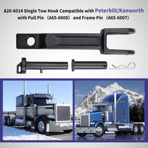 Vanshly，A20-6014 Single Tow Hook Compatible with Peterbilt/Kenworth with Pull Pin （A65-6008） and Frame Pin （A65-6007）