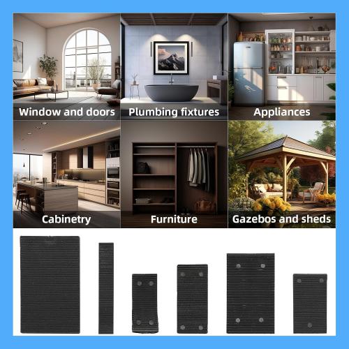 16 Pack Multiple Size Slopes Black Plastic Composite Shims Leveling Wedges for Furniture Extreme Load Capacity Support Easy to snap Cut-to-fit Door Window Toilet Shims Sheds Table Levelers