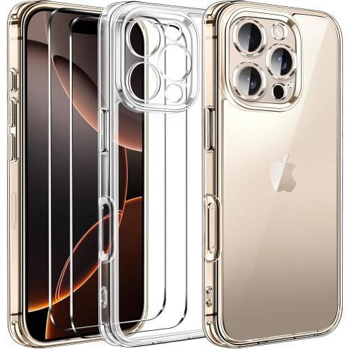 ivoler 3-in-1 Clear Case Designed for iPhone 16 Pro Max 6.9'' 2024 with 2 Pack Tempered Glass Screen Protector Full Camera Protection, Military Shockproof Protective Hard Back Slim Phone Cover- Clear