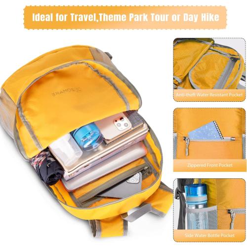 ZOMAKE Ultra Lightweight Hiking Backpack 20L, Packable Small Backpacks Water Resistant Daypack for Women Men(Yellow New)