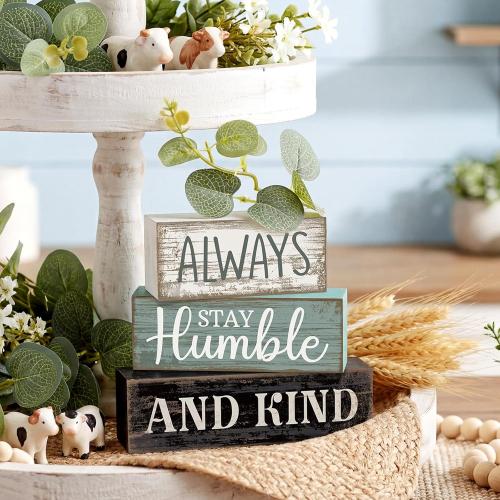 Lineshading 4 Pcs Inspirational Farmhouse Table Decor Wooden Shelves Signs