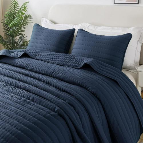 California Cal King Size Quilt Navy Blue Lightweight Bedspread Coverlet, Quilted Blanket Thin Comforter Bed Cover