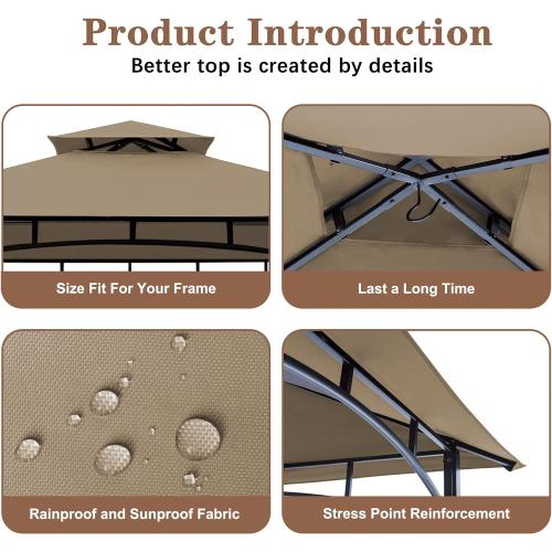 SCOCANOPY 8x5 Ft Replacement Grill BBQ Gazebo Top Compatible with Grill Gazebo Frame Model L-GG001PST-F,L-GG001PST-H,L-GG001PST-F2,(Khaki)