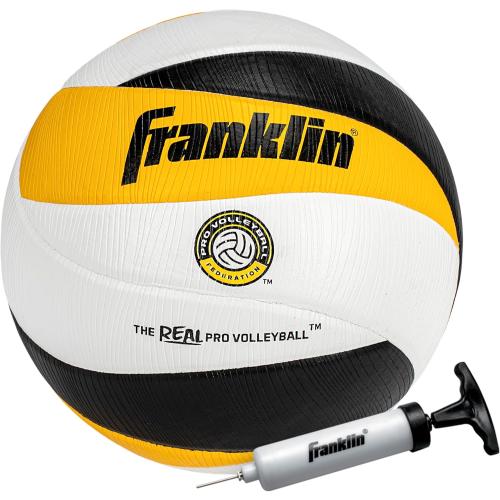 Franklin Sports PVF Real Pro Indoor Game Volleyball - Official Size Professional Indoor Volleyball for Match Play - 12 Panel Microfiber Cover Game Ball - Ball   Pump with Needle Set