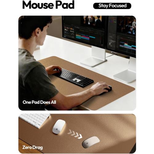 YSAGi Leather Desk Protector, Office Mat, Large Mouse Mat, Non-Slip PU Leather Blotter, Laptop Desk Pad, Waterproof Writing Pad for Office and Home (Bronze, 23.6 x 13.8)
