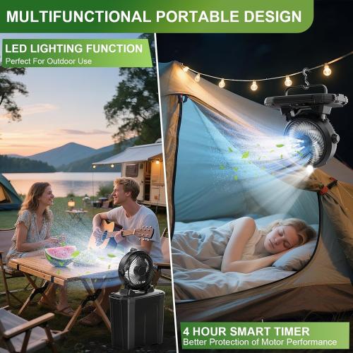 Portable Misting Fan with 11L Large Bucket, 20000mAh USB Rechargeable Battery Operated Camping Fans, 3 Large Spray Nozzles & 3 Strong Wind Speeds Misting Fan, Misting Fans for Outside