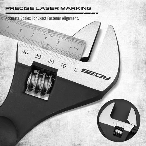 3-Piece Adjustable Spud Wrench Set, 10-inch, 12-inch, 16-inch, SAE and Metric Scale Marked, CR-V Steel with Black Oxide Finish