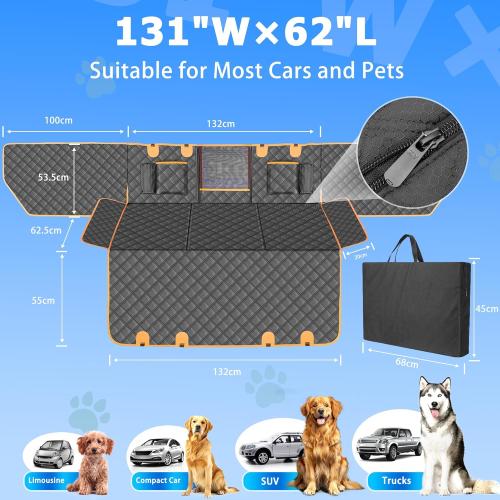 Dog Car Seat Cover for Back Seat, Hard Bottom Car Seat Cover for Dogs with Door Protectors for Traveling and Camping with Pets, Waterproof and Scratch-Resistant, Suitable for Cars