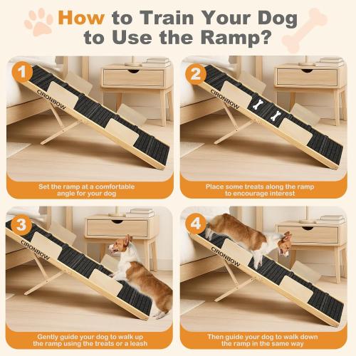 Upgraded Dog Ramp for Bed, Couch, Car, Foldable Pet Ramp, Non-Slip Pad & Safety Baffle-6 Adjustable Height 12 to 30, Portable Stable Pet Steps for Small & Medium Old Dogs & Cats