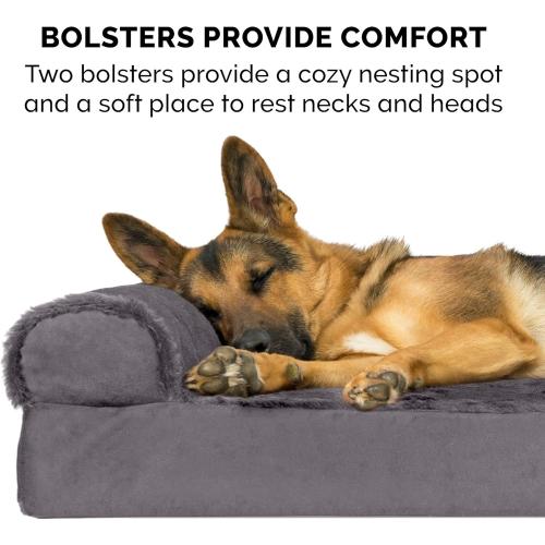 Cooling Gel Dog Bed for Medium/Small Dogs w/ Removable Bolsters & Washable Cover, For Dogs Up to 35 lbs - Plush & Velvet L Shaped Chaise - Platinum Gray, Medium