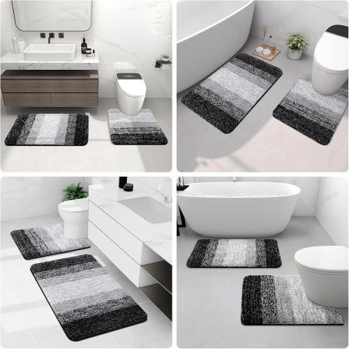 Arotive Microfiber Bathroom Rugs, Shaggy Soft and Absorbent Bath Rug, Non-Slip, Thick Plush Machine Washable Dry Bath Mats for Bathroom, Tub and Shower, 24x16, Black, Rectangular