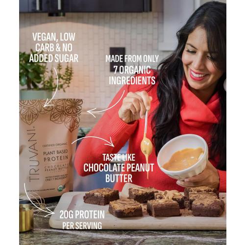 Truvani Vegan Pea Protein Powder | Chocolate Peanut Butter | 20g Organic Plant Based Protein | 1 Serving | Keto | Gluten & Dairy Free | Low Carb | No Added Sugar