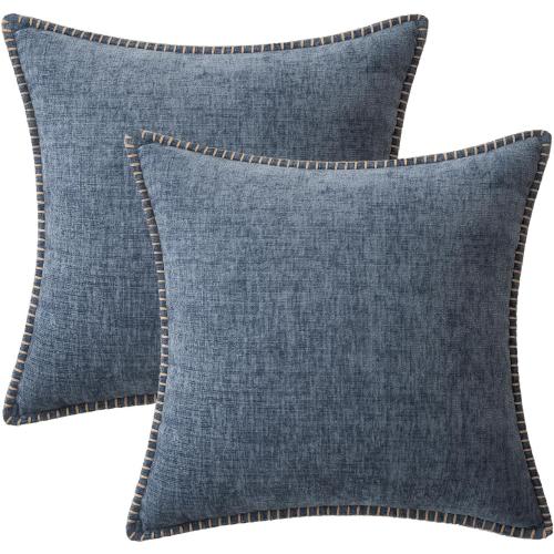 MIULEE Pack of 2 Couch Throw Pillow Covers 20x20 Inch Dark Grey Blue Farmhouse Decorative Pillow Covers with Stitched Edge Soft Chenille Solid Dyed Spring Pillow Covers for Sofa Bed Living Room