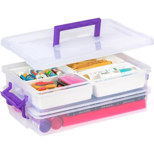 IRIS USA 9 Qt. Plastic Craft Storage Container Bins with Lids, 1 Pack, Small Art & Office Supply Organizer Tote, Sensory Bins & Boxes for Home & University, Latchable, Stackable, Portable, Clear