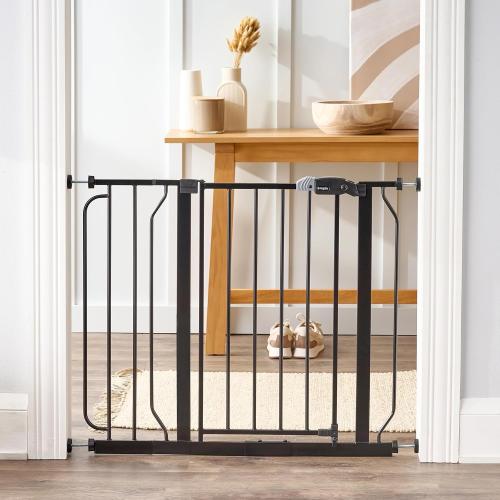 Regalo Safety 29-38.5 Baby Gate for Doorways & Bottom of Stairs, Pressure Mounted Baby Gate with Door for Babies, Toddlers & Pets, Tested & Safe for 30 Years, American Designed, American Owned, Black