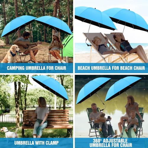 1 PACK Beach Umbrella with Clamp, 360 ° Adjustable Umbrellas for Chair, UPF50  Umbrella for Beach Chair, Patio Chair, Wheelchair, Camping Chair, Golf Carts (Chair Not Included