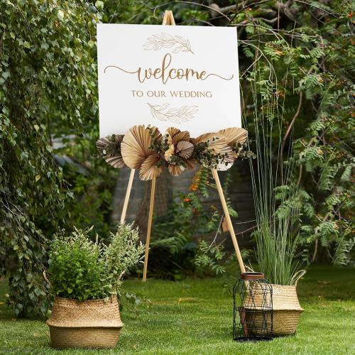 NianFeng Wooden Easel Stand for Sign, Easel Display Stand Floor for Wedding Sign with Adjustable Tray, 63-Inch, Tripod A-Frame Poster Light Duty, Welcome, Art Show & Baby Shower (Natural)