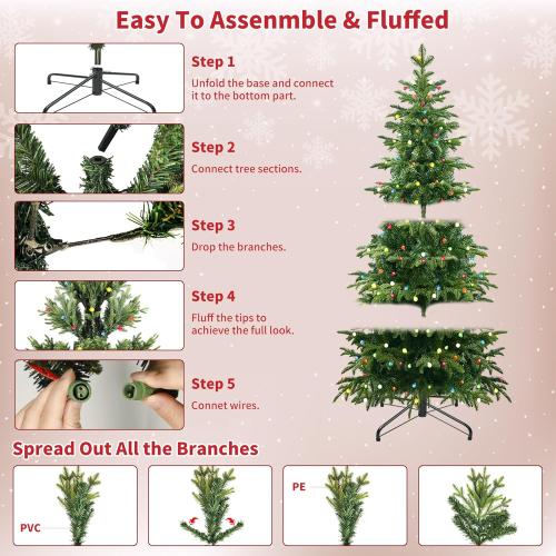 Prelit Christmas Tree 6ft, Artificial Christmas Tree with Lights, 210 Multicolor Lights and Foldable Metal Stand, ETL,PE & PVC Mixed Layered Aspen Fir Green Xmas Tree for Holiday Home Decororation