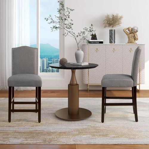 Size 17.5” x 21” x 41” Set of 2 Color Grey COSTWAY Bar Stools Set of 2, Linen Upholstered Counter Height Chairs with Solid Rubber Wood Legs, 25” Kitchen Island Wood Bar Chairs with Nail Heads Decorations, for Kitchen, Bistro, Café (2, Grey)