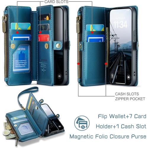 Defencase for iPhone 15 Wallet Case with RFID Blocking Card Holder, Blue